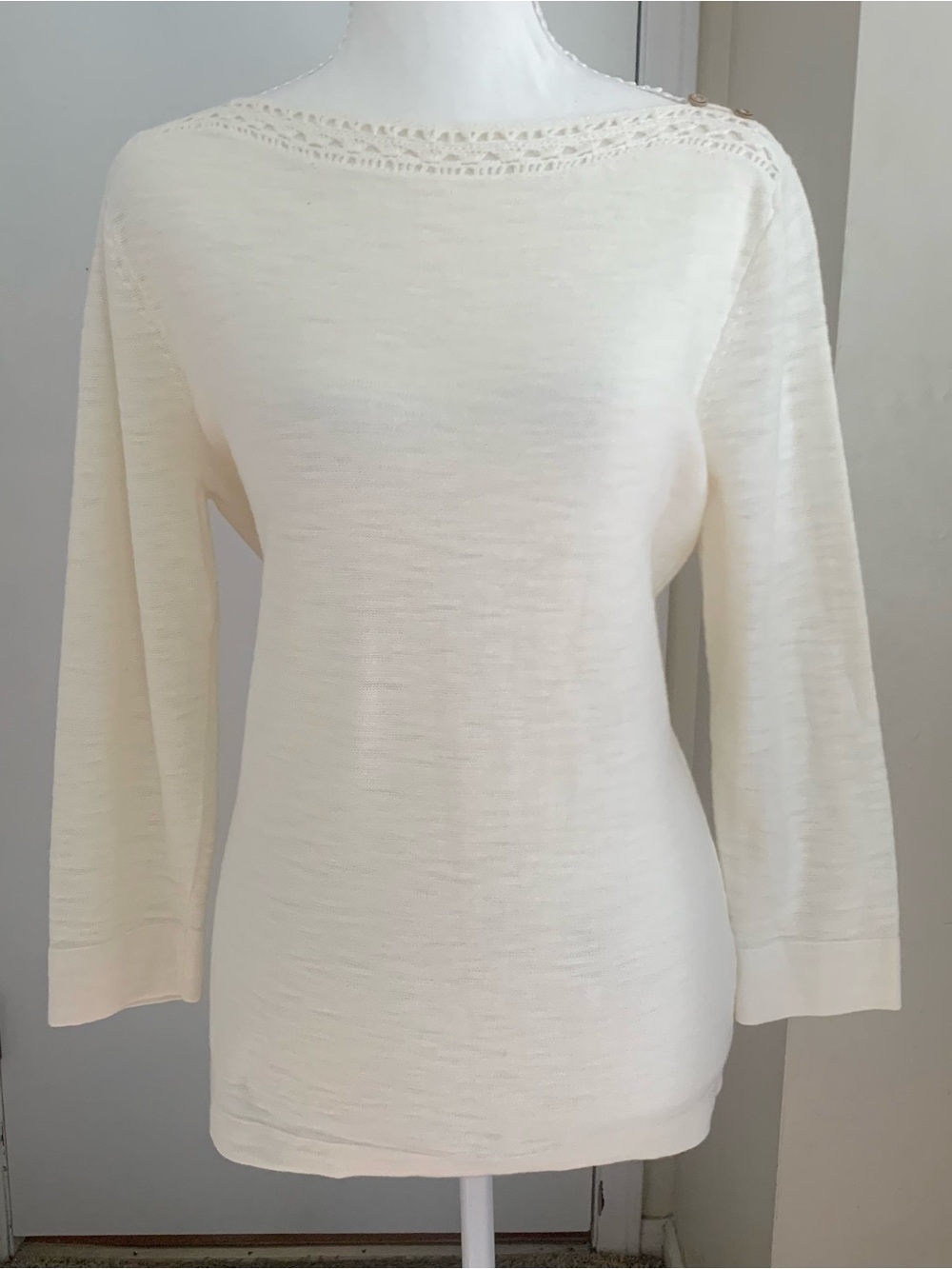 Lauren Jeans Co. Sweater Shirt LRL Ralph Lauren Crochet 100% Cotton Cream Sz M